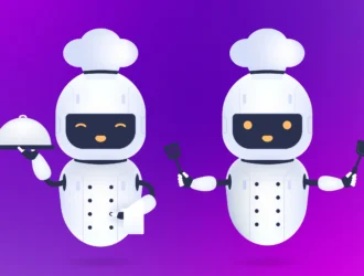 Two robots dressed as chegs meaning AI for Legacy