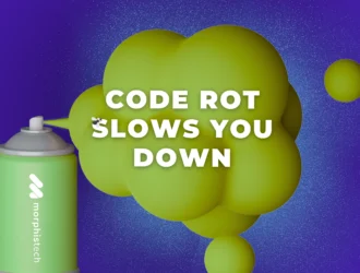Green spry puffing a cloud that says, Code Rot blows you down